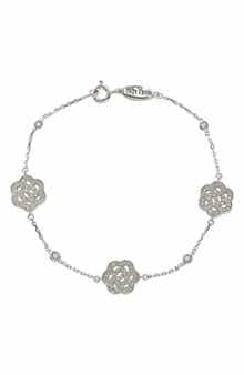 SUZY LEVIAN Sterling Silver Sapphire & Diamond Accent Flowers Station Bracelet
