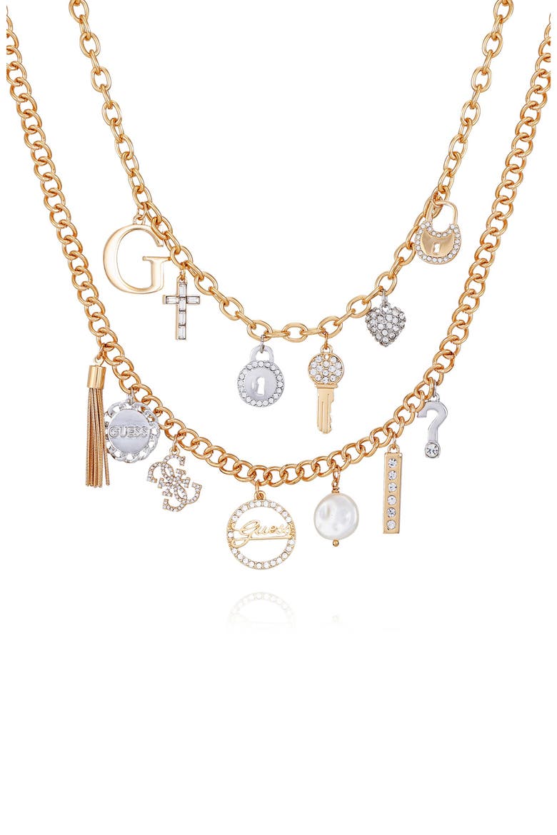 Crystal Charm Layered Necklace, Alternate, color, TWO TONE