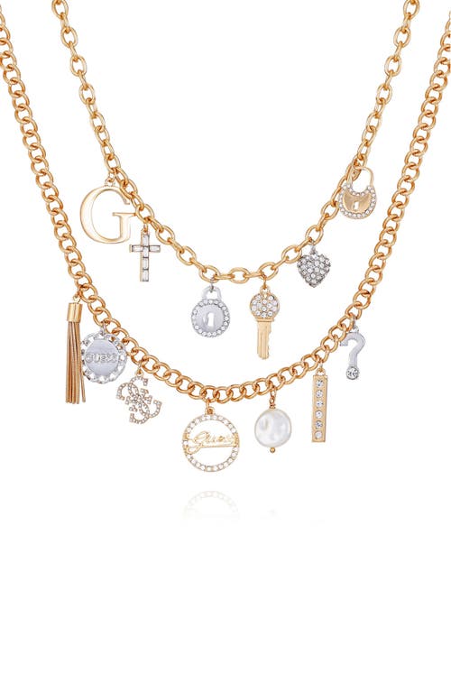 Guess Crystal Charm Layered Necklace In Gold
