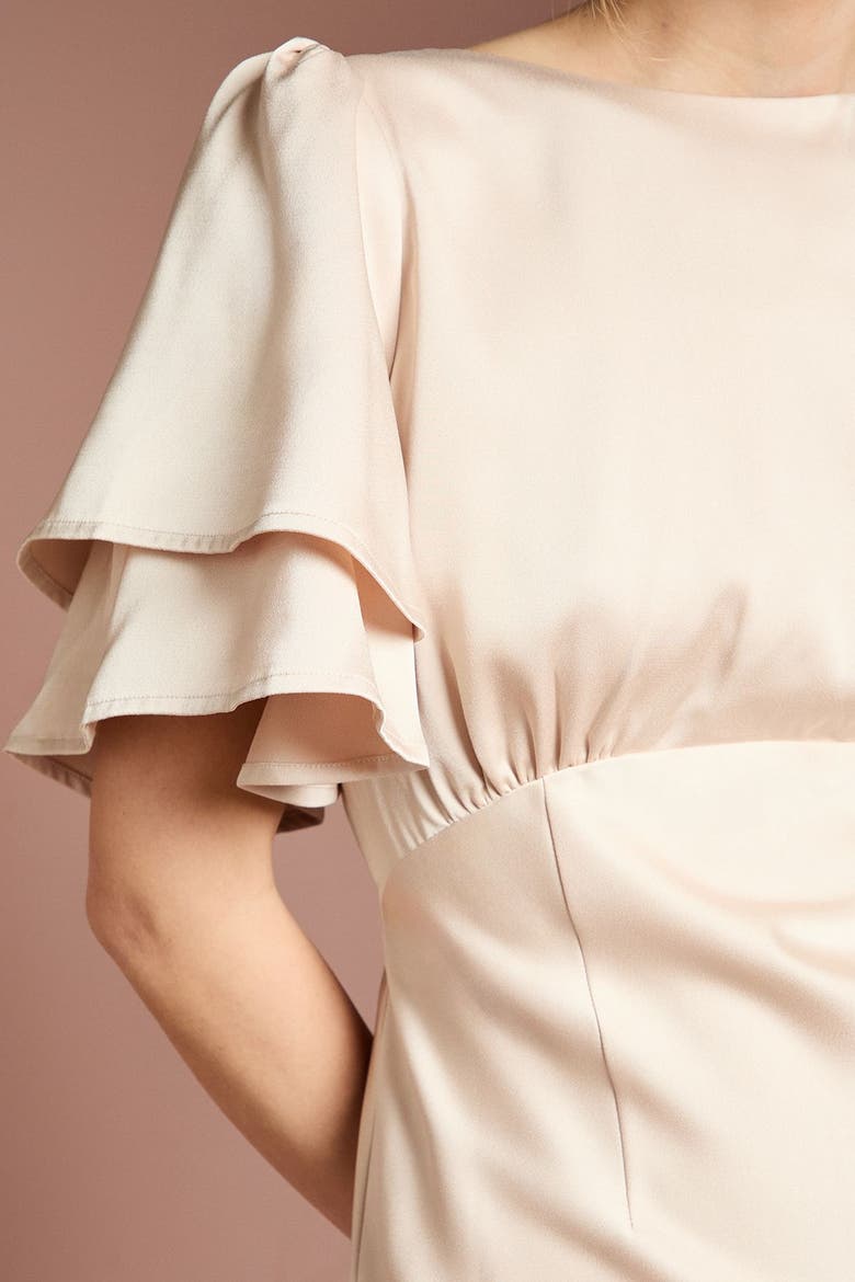 High Neck Crepe Maxi Dress, Alternate, color, Champagne