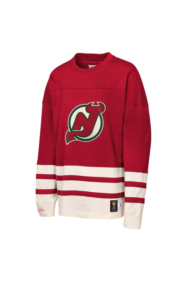 Youth Mitchell & Ness  Red New Jersey Devils Chainstitch Heavyweight Long Sleeve Top, Alternate, color, Red