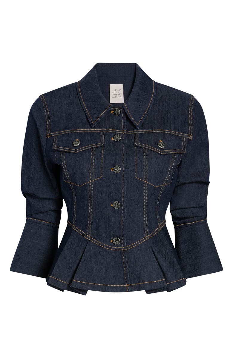 Cinq à Sept Seraphine Scrunched Peplum Denim Jacket, Alternate, color, Indigo