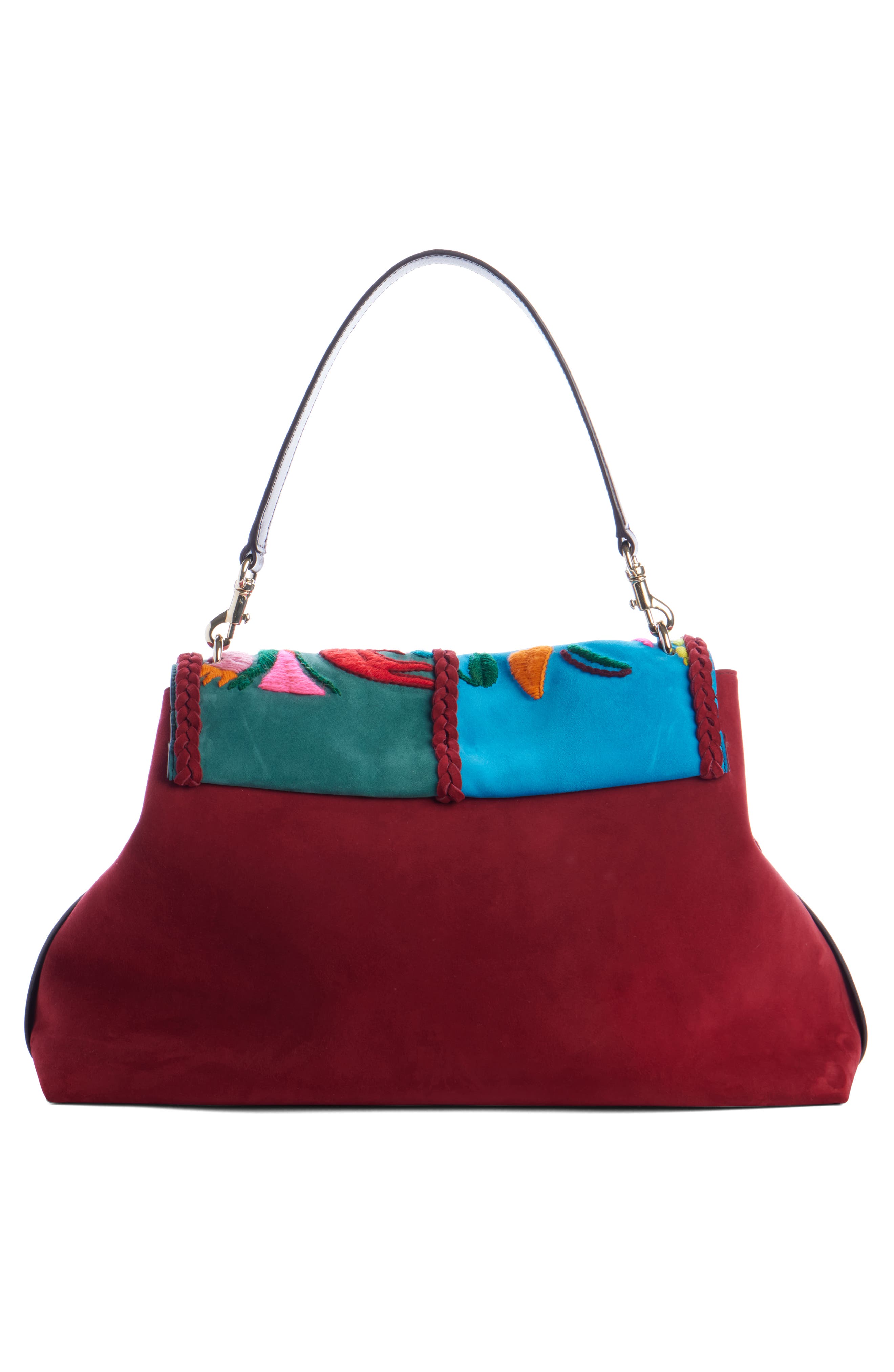 Chloé Medium Penelope Flap Embroidered Suede Shoulder Bag, Alternate, color, 