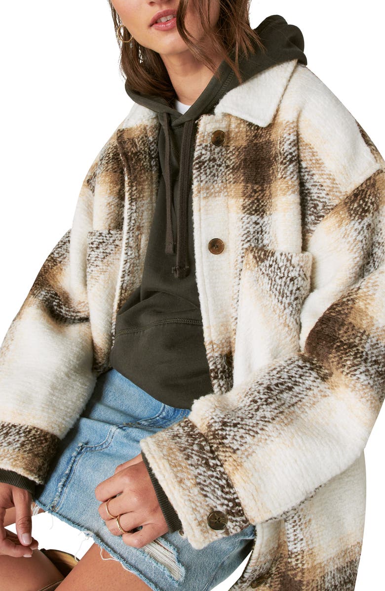 Lucky Brand Oversize Plaid Shirt Jacket, Alternate, color, Cream Plaid