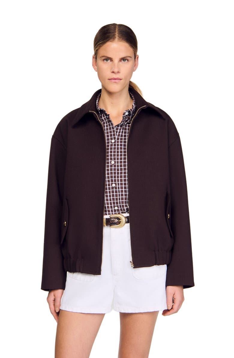 SANDRO Oversized jacket, Alternate, color, Brown