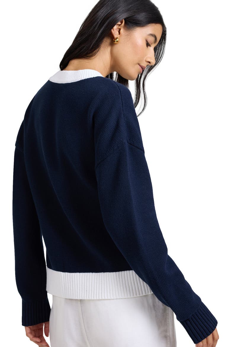 Cotton Fitted Cardigan, Alternate, color, OFF WHITE/NAVY