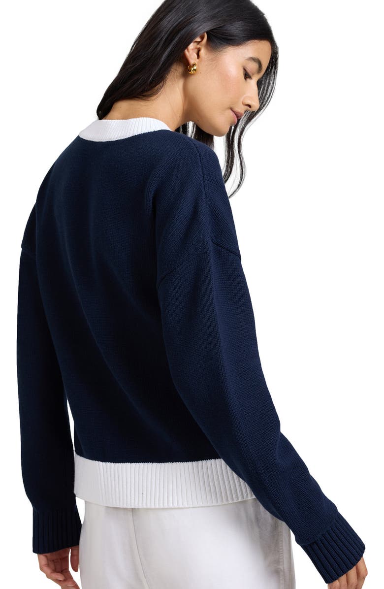 Onia Cotton Fitted Cardigan, Alternate, color, Off White/Navy