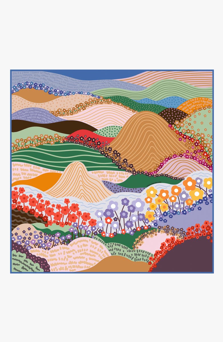 Jessie Zhao New York Double Sided Silk Scarf Of Floral Mountain, Main, color, Brown