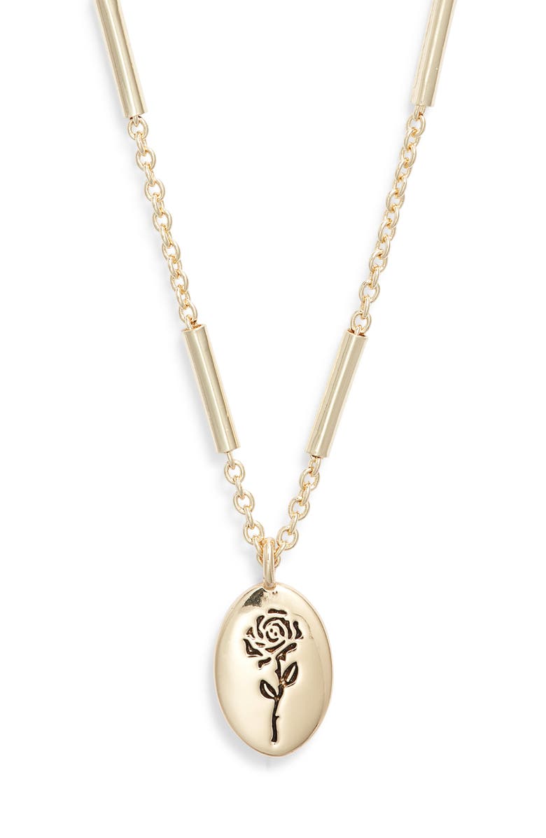 Chelsea28 Demi Fine Etched Flower Pendant Necklace, Alternate, color, Black- Gold
