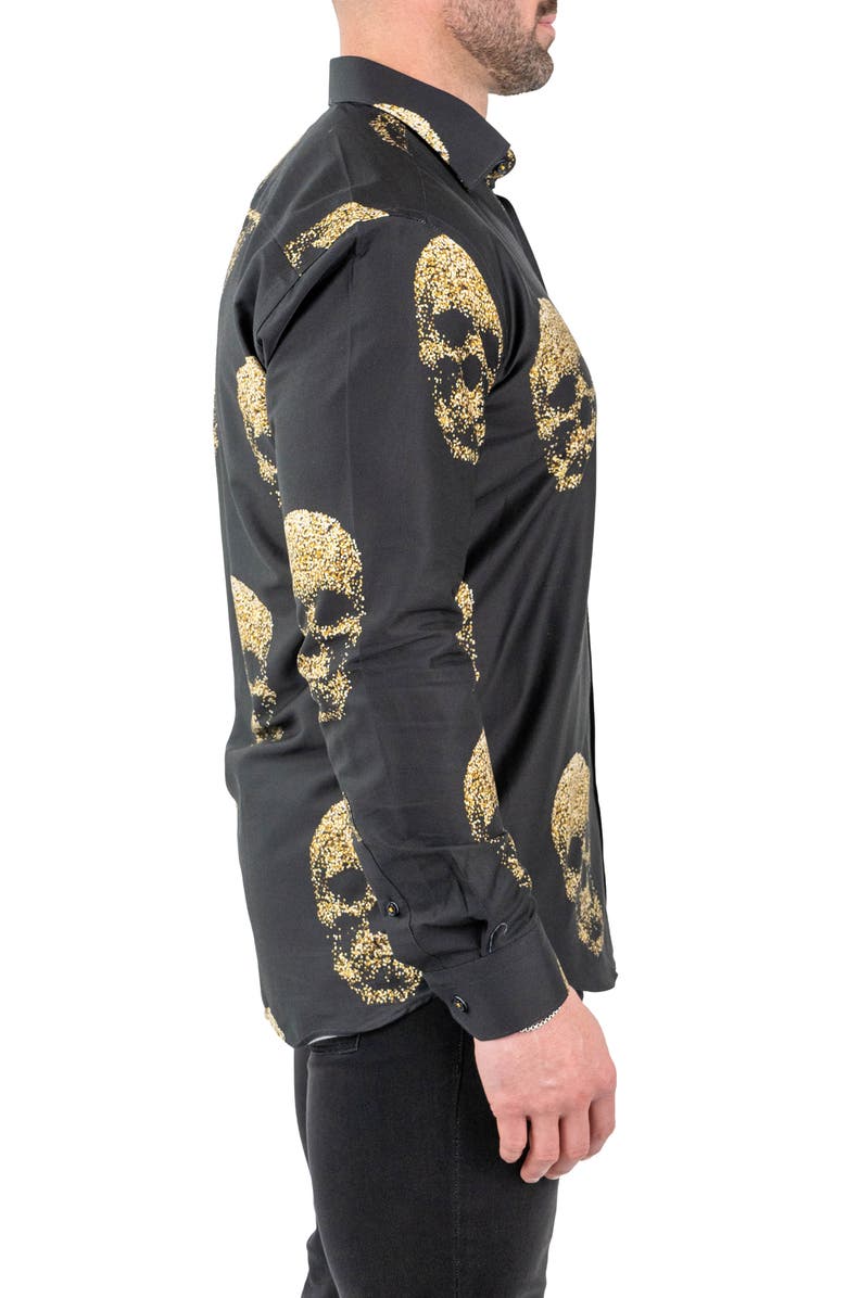 Maceoo Fibonacci Goldenskull Black Contemporary Fit Button-Up Shirt, Alternate, color, Black