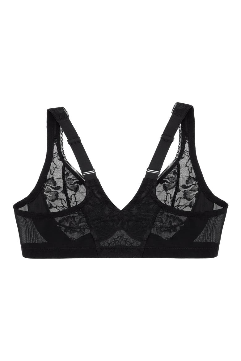 WonderWire® Front Close Lacy T-Back Underwire Bra, Alternate, color, SOLID BLACK