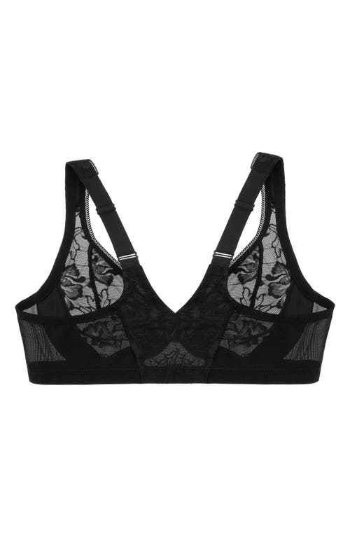 Glamorise Full Figure Plus Size Lacey T-back Front-closure Wonderwire Bra Underwire 9246 In Black