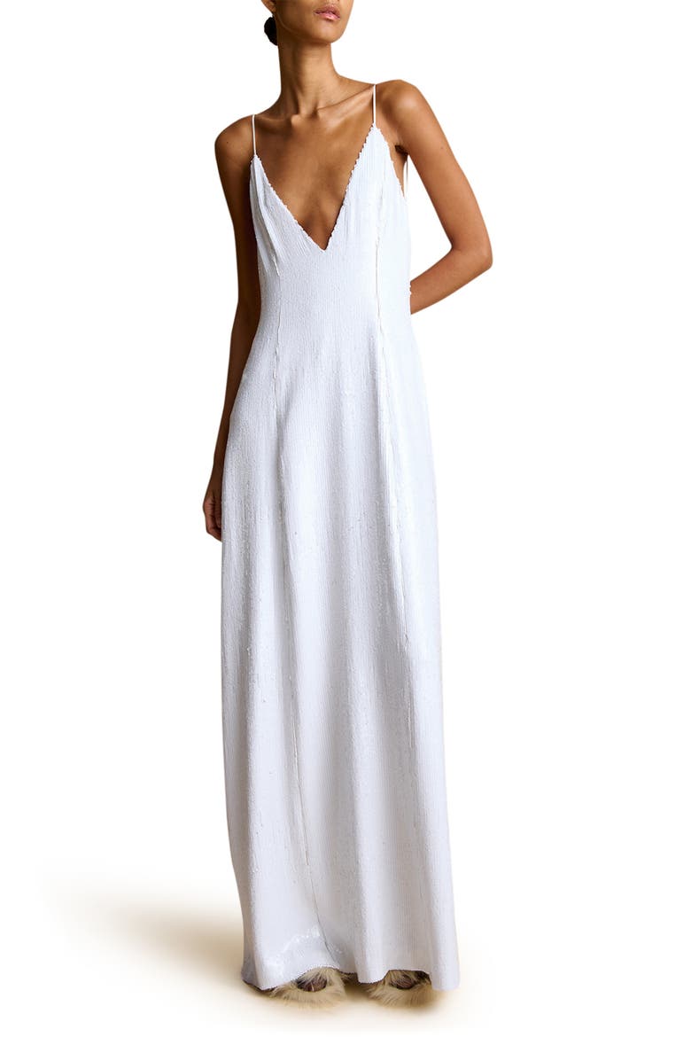 Carina Sequin Plunge Neck Maxi Dress, Main, color, WHITE