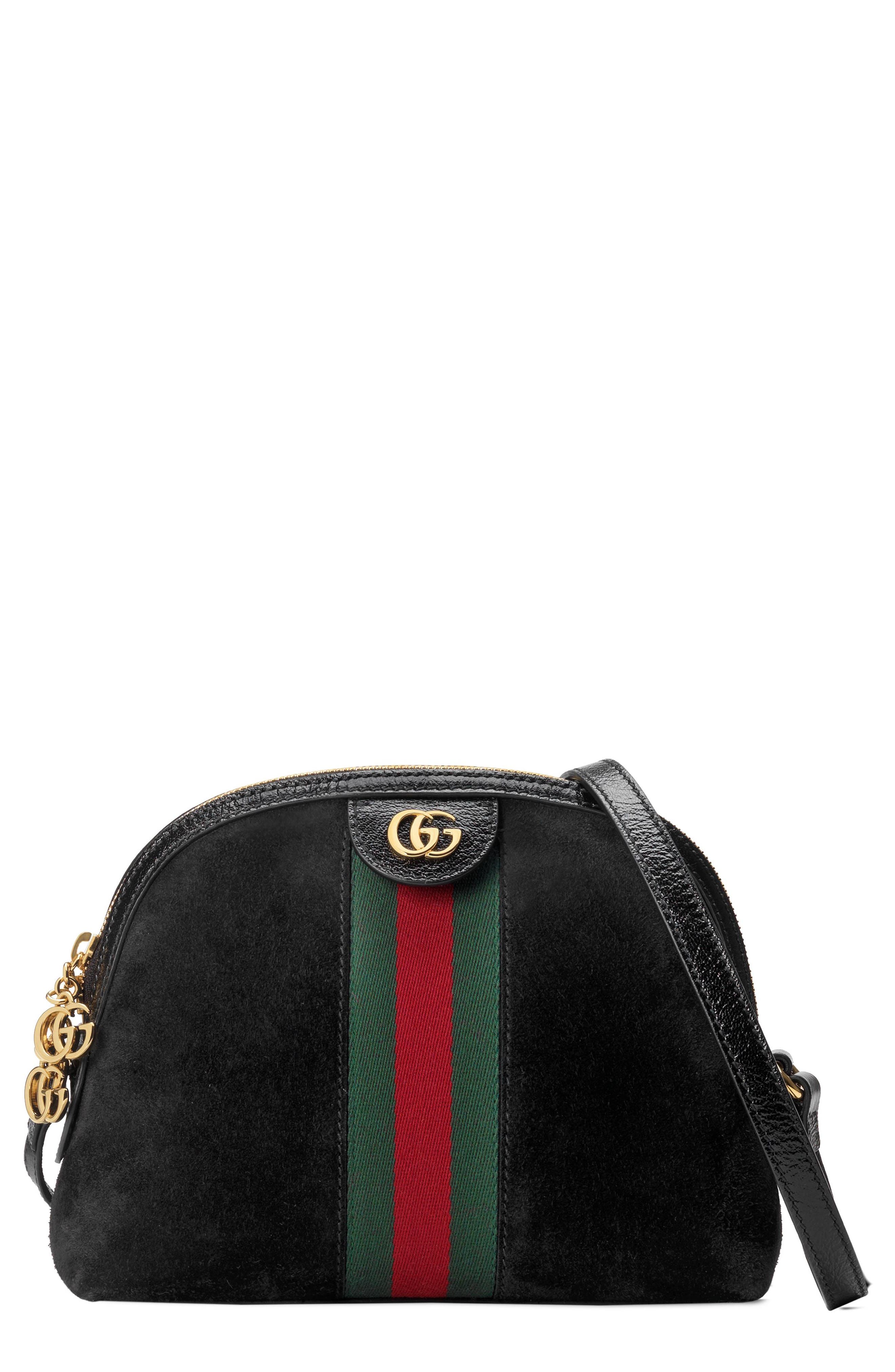 Small Suede Shoulder Bag, Main, color, NERO/ NERO/ VERT RED VERT