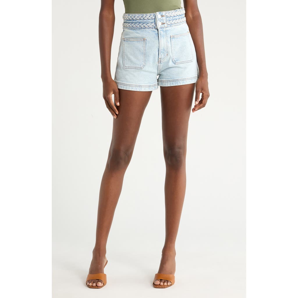 Veronica Beard Elijah Braided Patch Pocket Denim Shorts In Blue