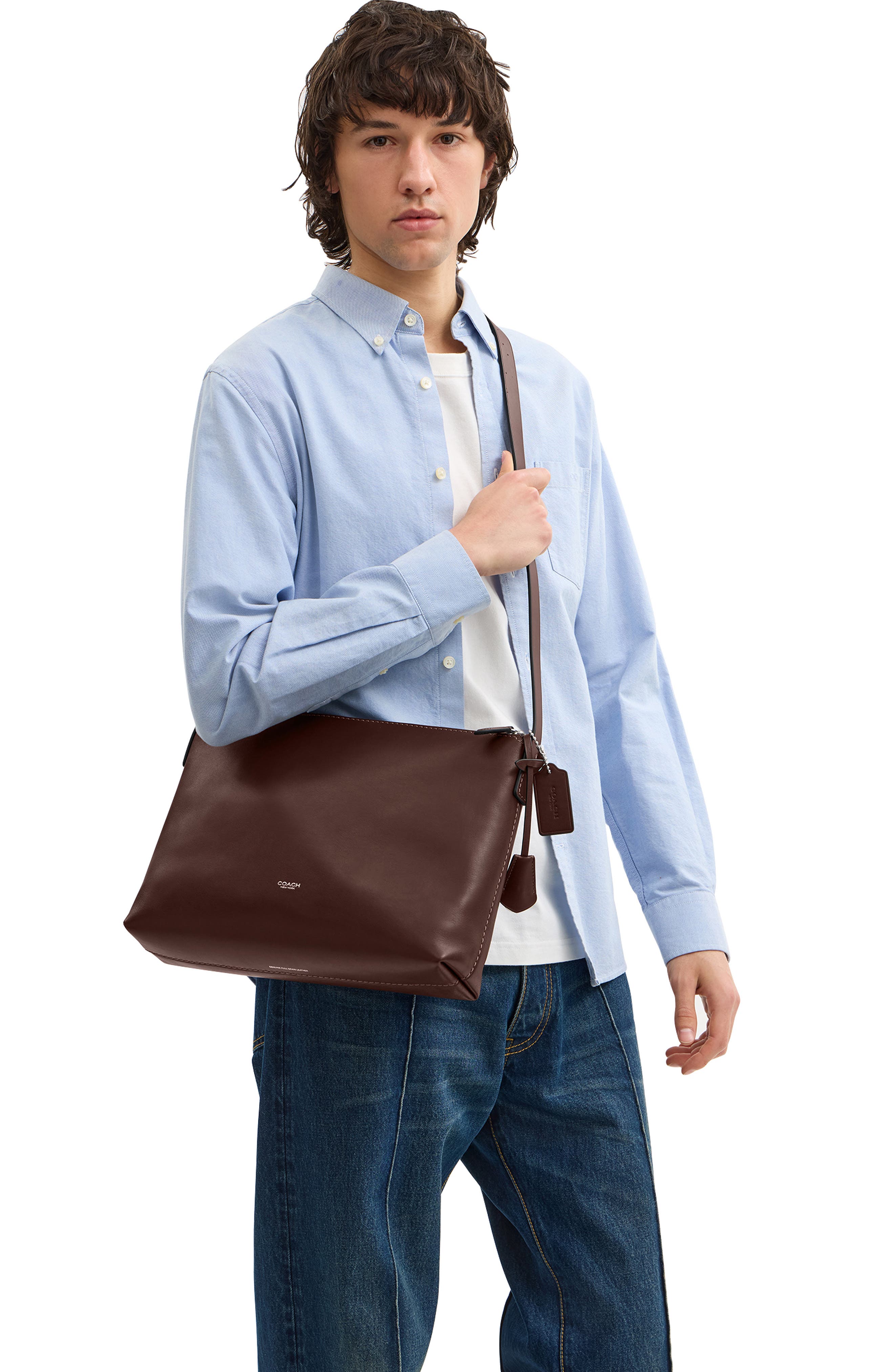COACH Mott Leather Messenger Bag, Alternate, color, Maple