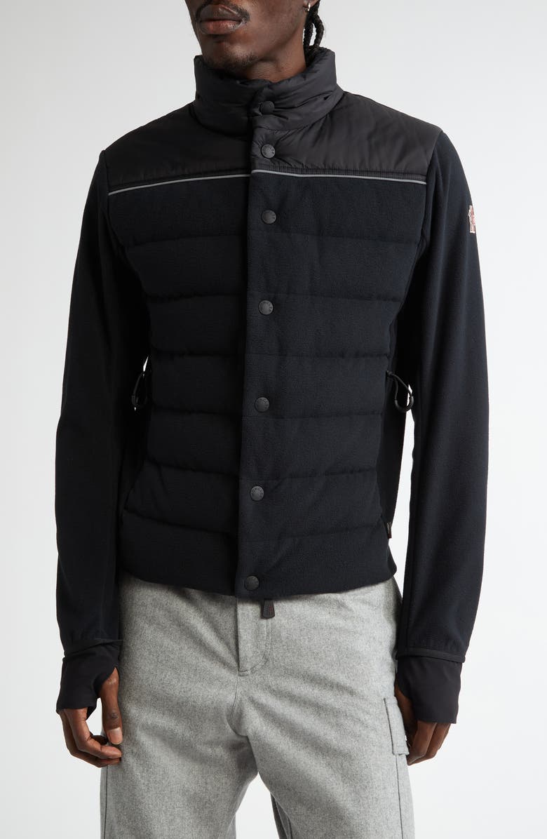 Moncler Grenoble Mixed Media Quilt Front Zip Cardigan, Main, color, 
