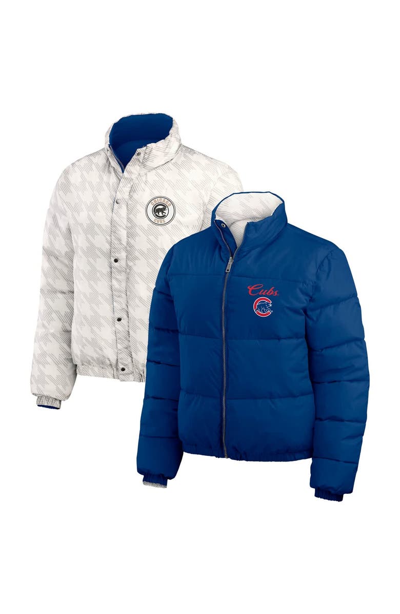 WEAR by Erin Andrews Women's WEAR by Erin Andrews  Royal/White Chicago Cubs Reversible Cropped Full-Zip Puffer Jacket, Main, color, 