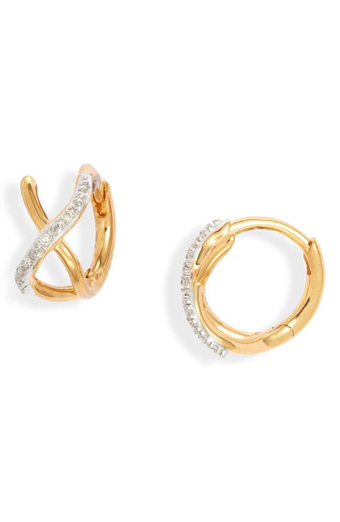 Riva Cross Diamond Huggie Hoop Earrings