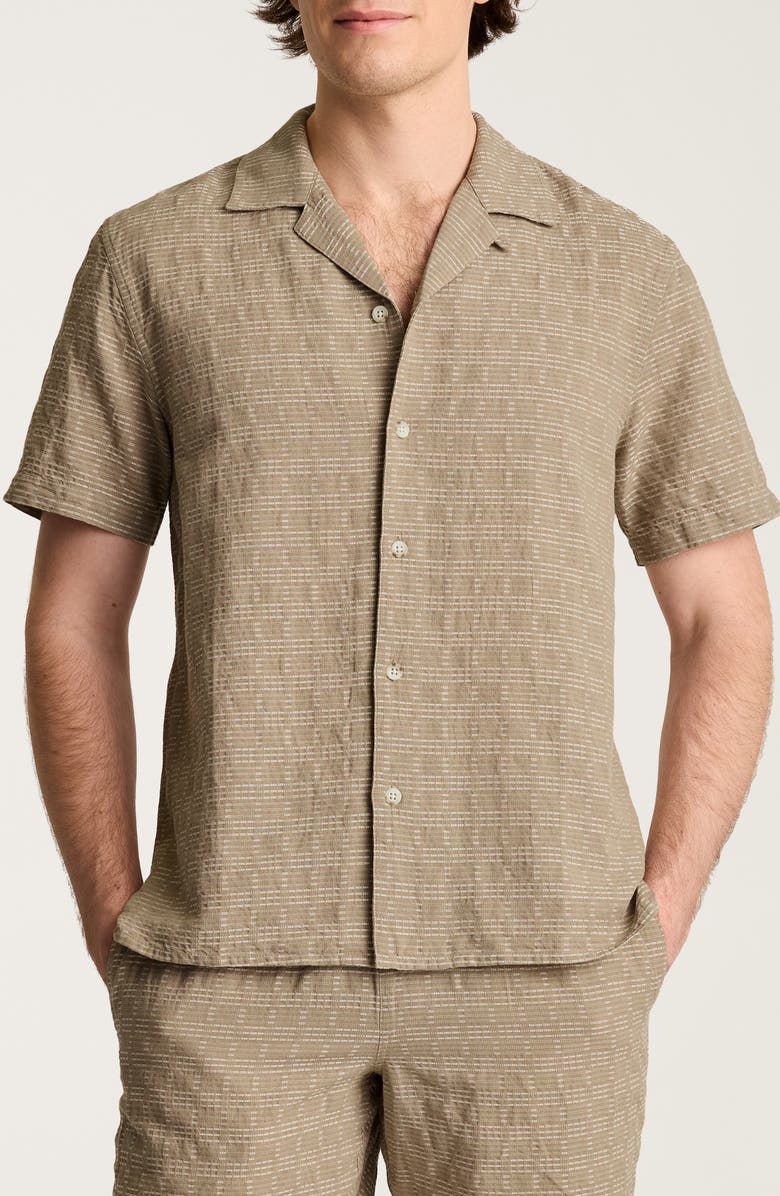 Bonobos Resort Riviera Checkered Cotton & Linen Camp Shirt, Main, color, Powell Stripe Texture Brown