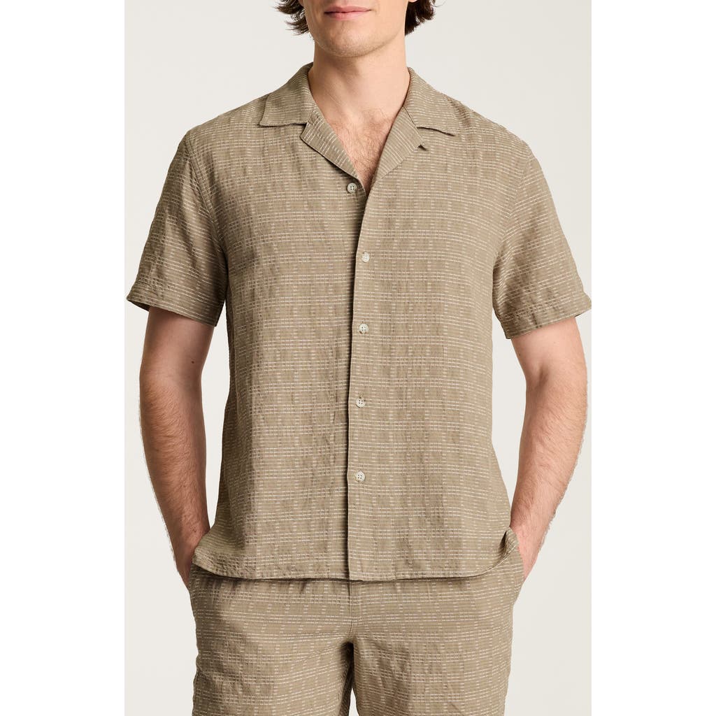 Bonobos Resort Riviera Checkered Cotton & Linen Camp Shirt In Powell Stripe Texture Brown