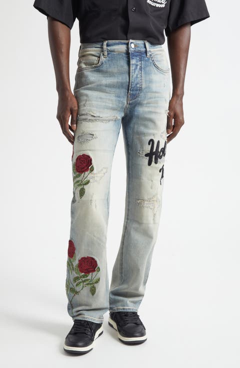 Floral Embroidered Repaired Jeans