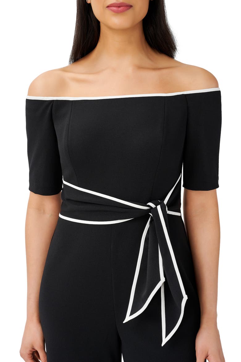 Tie Waist Knit Crepe Jumpsuit, Alternate, color, BLACK