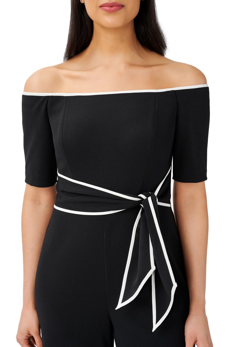 Adrianna Papell Tie Waist Knit Crepe Jumpsuit, Alternate, color, 