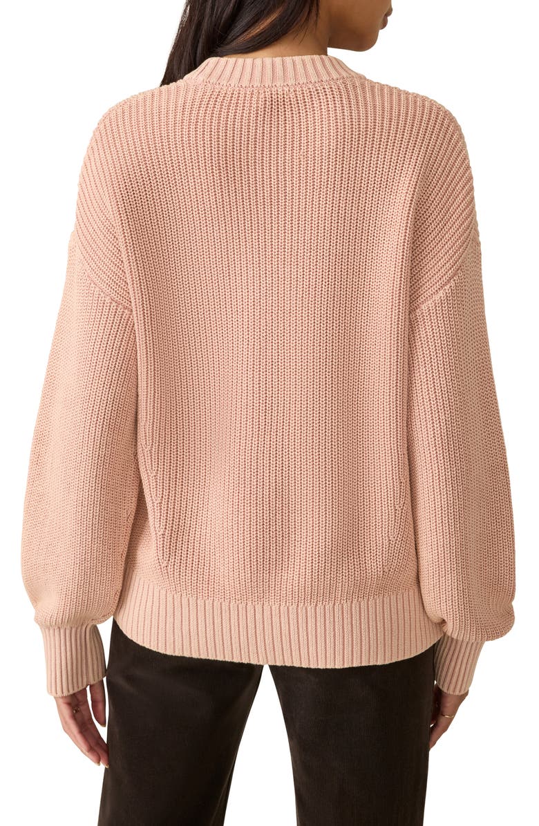 Faherty Sunwashed Organic Cotton Fisherman Sweater, Alternate, color, Mahogany Rose