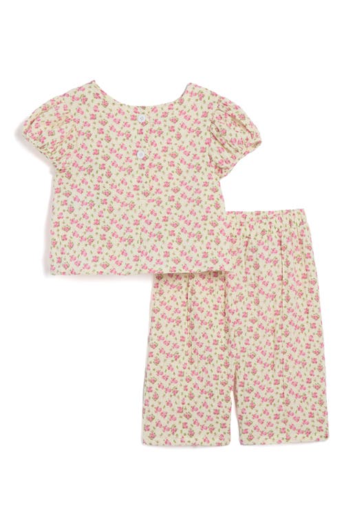 Pippa & Julie Lauren Floral Print Tiered Top & Pants Set In Ivory/pink Floral