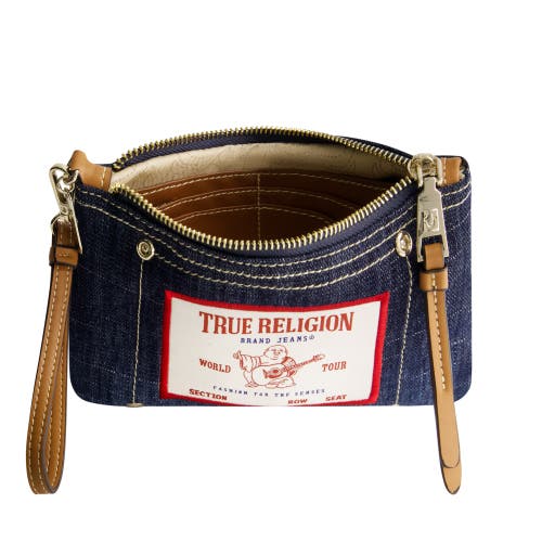 True Religion Buddha Patch Denim Wristlet In Blue