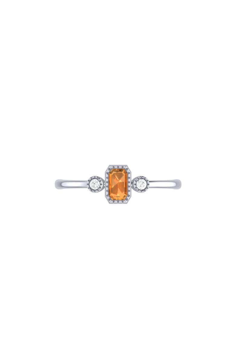 LuvMyJewelry Emerald Cut Citrine & Diamond Birthstone Ring in 14K Gold, Alternate, color, White Gold
