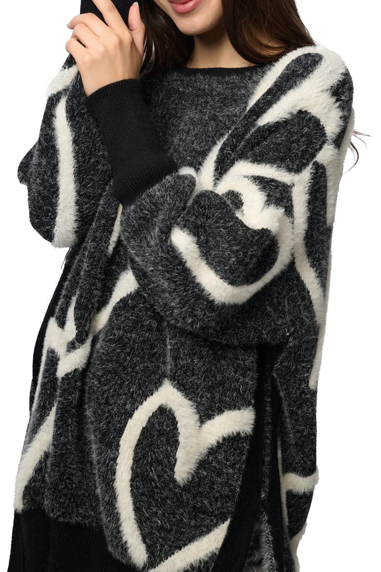 Wispy Heart Tunic Sweater, Alternate, color, BLACK
