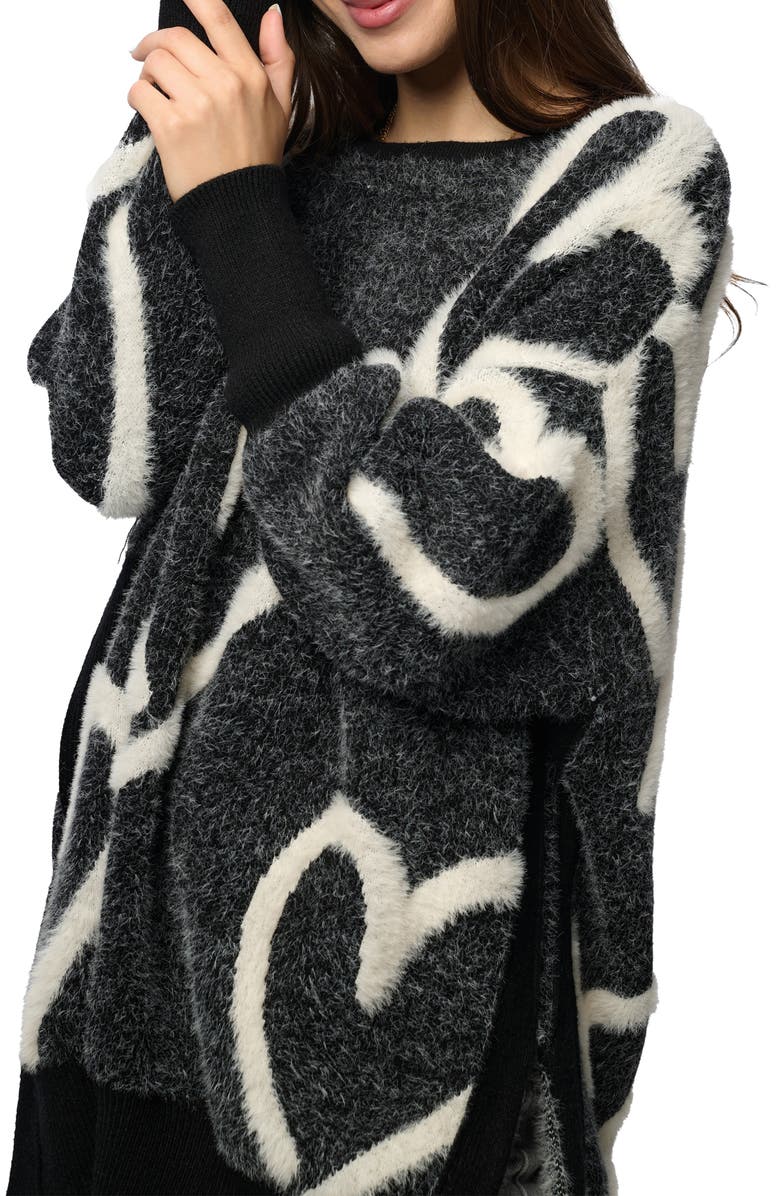 SAACHI Wispy Heart Tunic Sweater, Alternate, color, Black