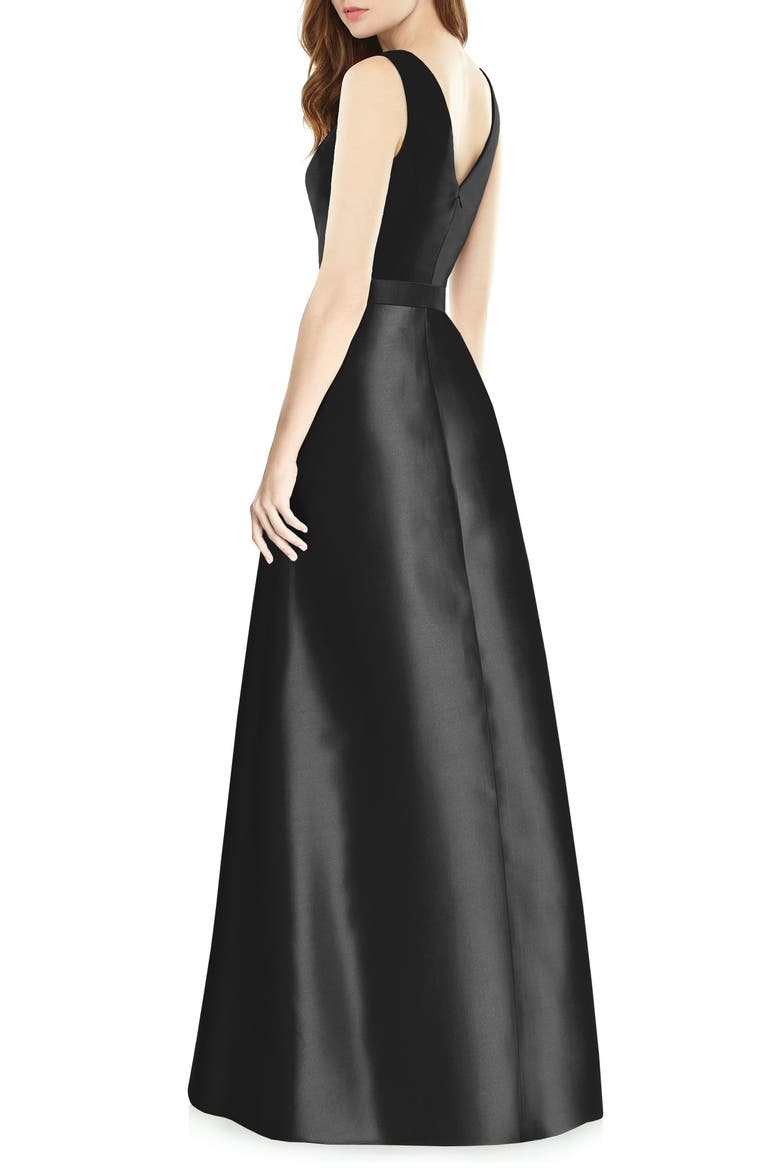 V-Neck Satin Twill A-Line Gown, Alternate, color, BLACK