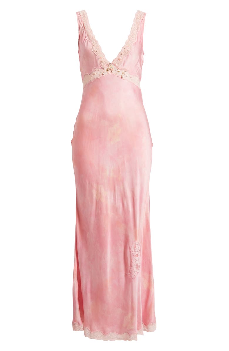 LoveShackFancy Bier Embellished Lace Trim Silk Blend Slipdress, Alternate, color, Pink Ember