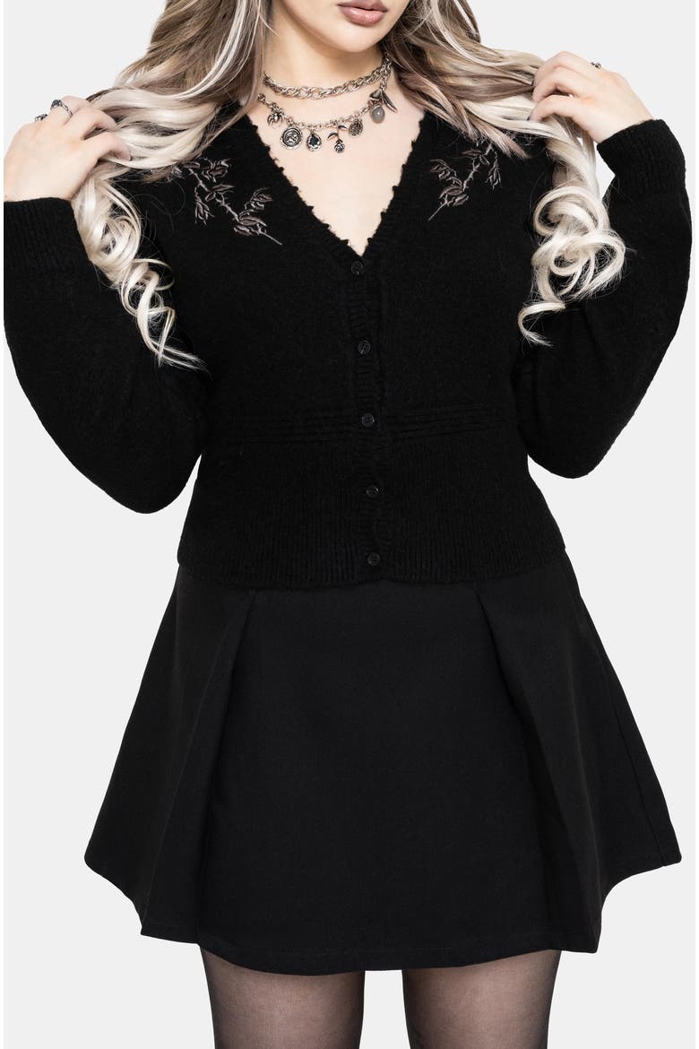 Rime Embroidered V-neck Fitted Cardigan, Main, color, Black