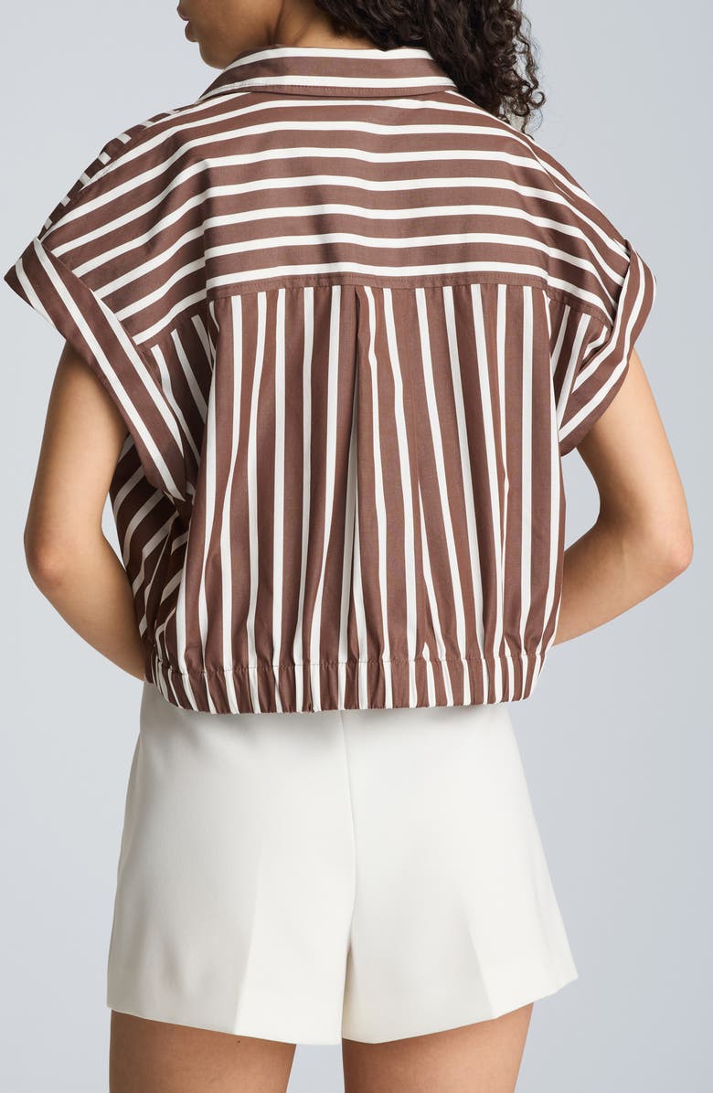 Kenneth Cole Pleated Crossover Cotton Top, Alternate, color, Brunette / Pure White