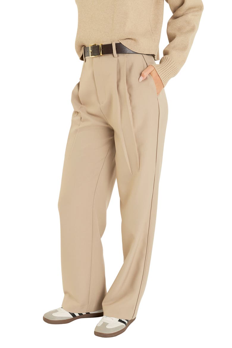 Pleated Wide Leg Pants, Alternate, color, TAN