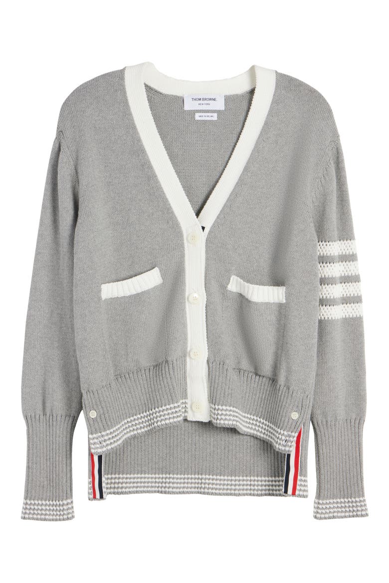 4-Bar Cotton V-Neck Cardigan, Alternate, color, LIGHT GREY