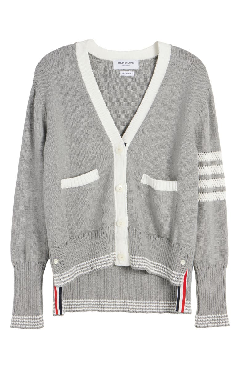 Thom Browne 4-Bar Cotton V-Neck Cardigan, Alternate, color, 