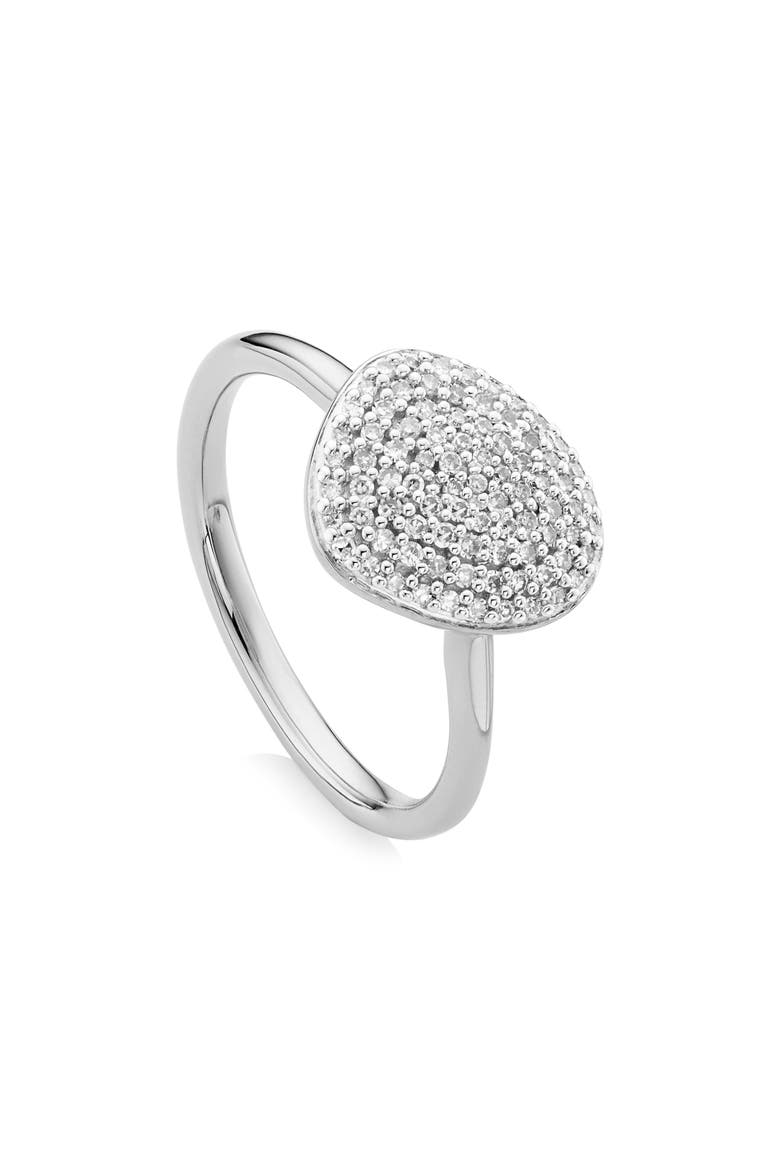 Nura Diamond Pebble Stacking Ring, Main, color, SILVER/ DIAMOND
