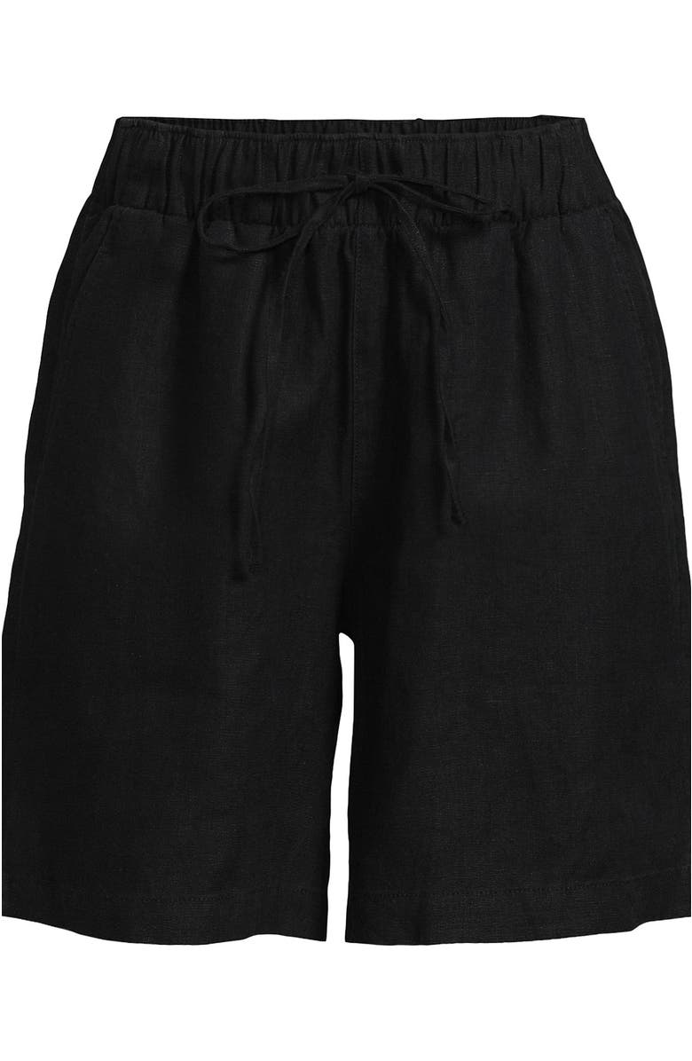 Lands' End Linen High Rise Pull On 7" Shorts, Alternate, color, Black