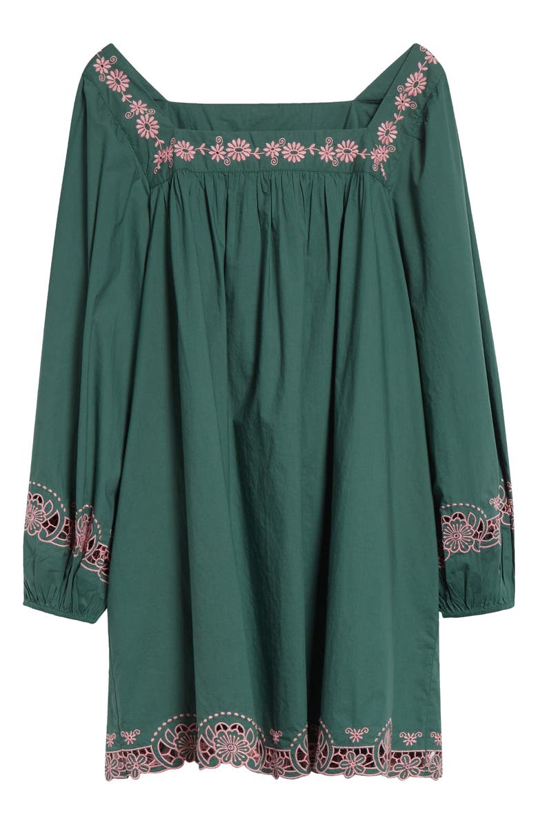 MILLE Lovina Embroidered Detail Long Sleeve Cotton Shift Dress, Alternate, color, Palm Eyelet