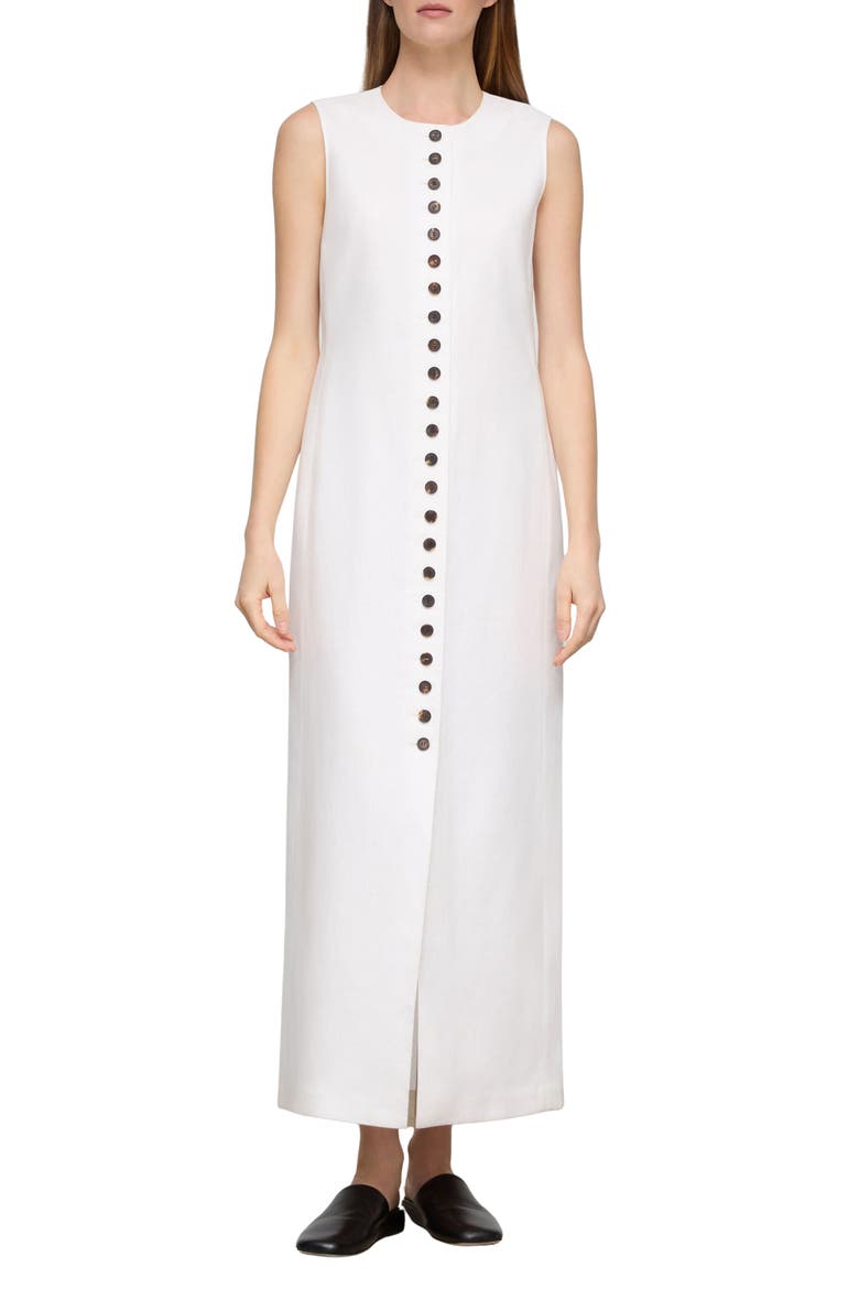 Buttoned Linen Maxi Dress, Main, color, WHITE