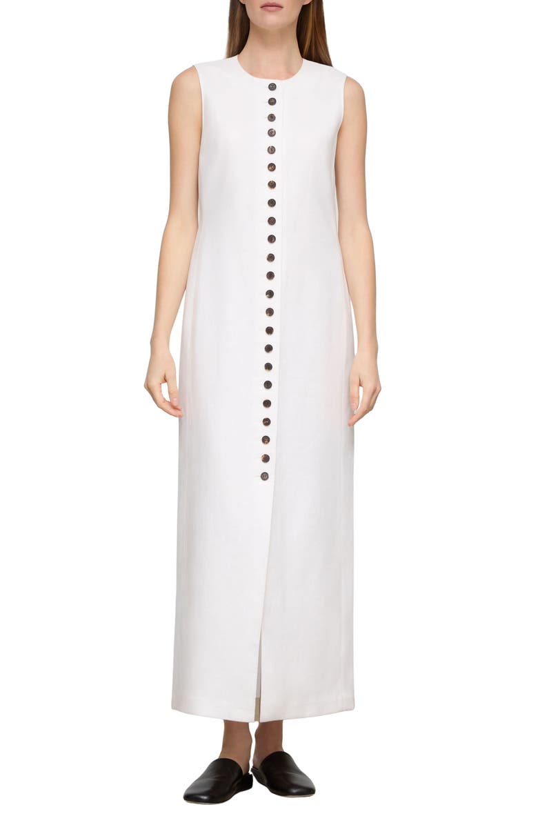 Lafayette 148 New York Buttoned Linen Maxi Dress, Main, color, White