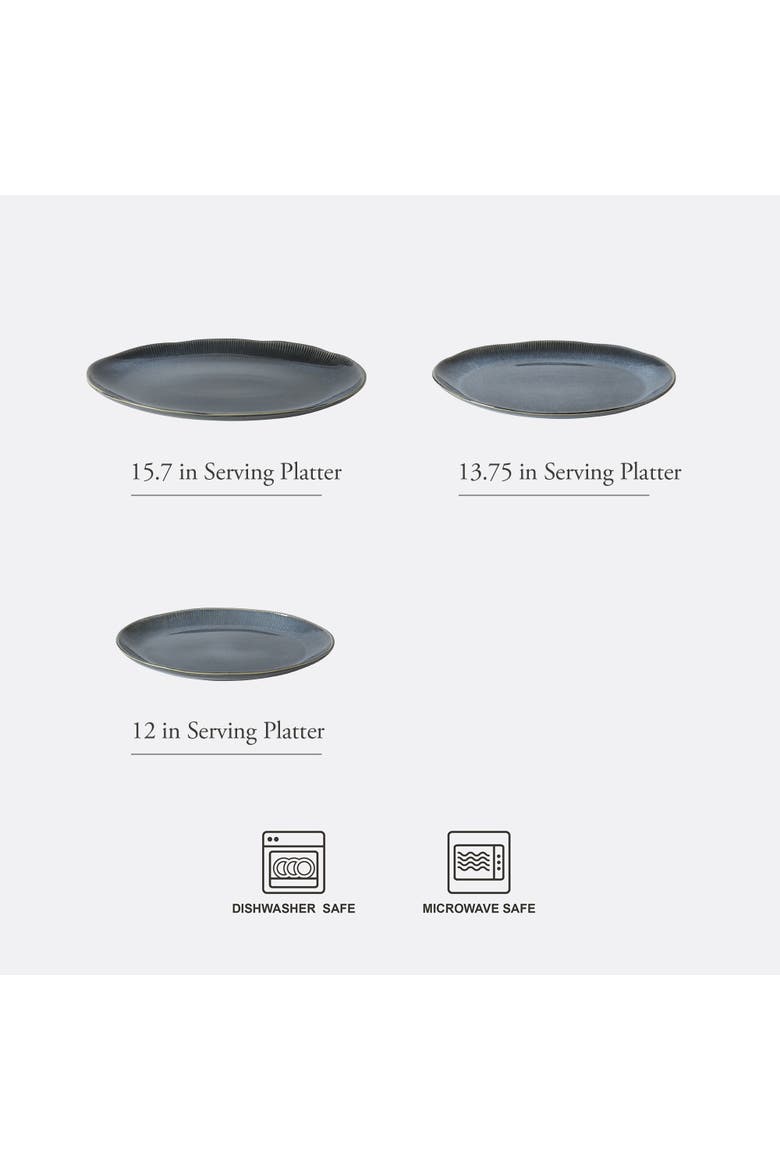 Dawson Mill 3-Piece Oval Reactive Glaze Stoneware Serving Platter Set, Alternate, color, Blue