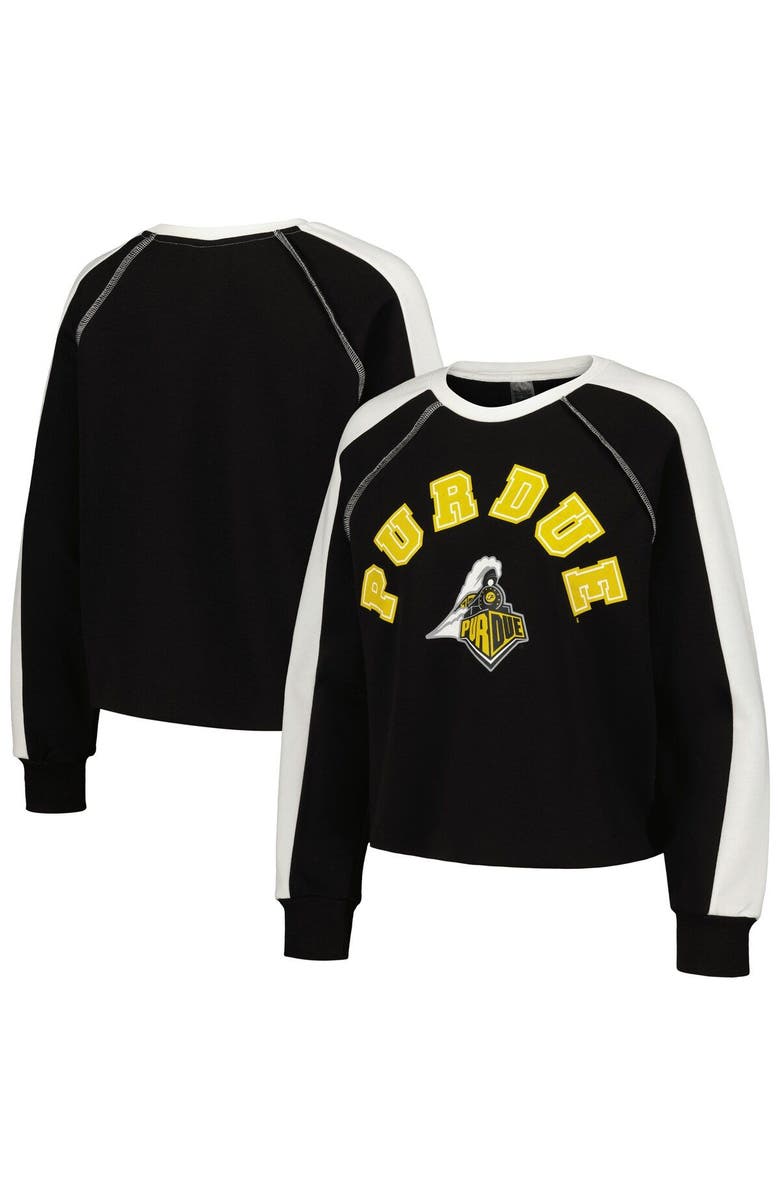 GAMEDAY COUTURE Women's Gameday Couture Black Purdue Boilermakers Blindside Raglan Cropped Pullover Sweatshirt, Main, color, Black