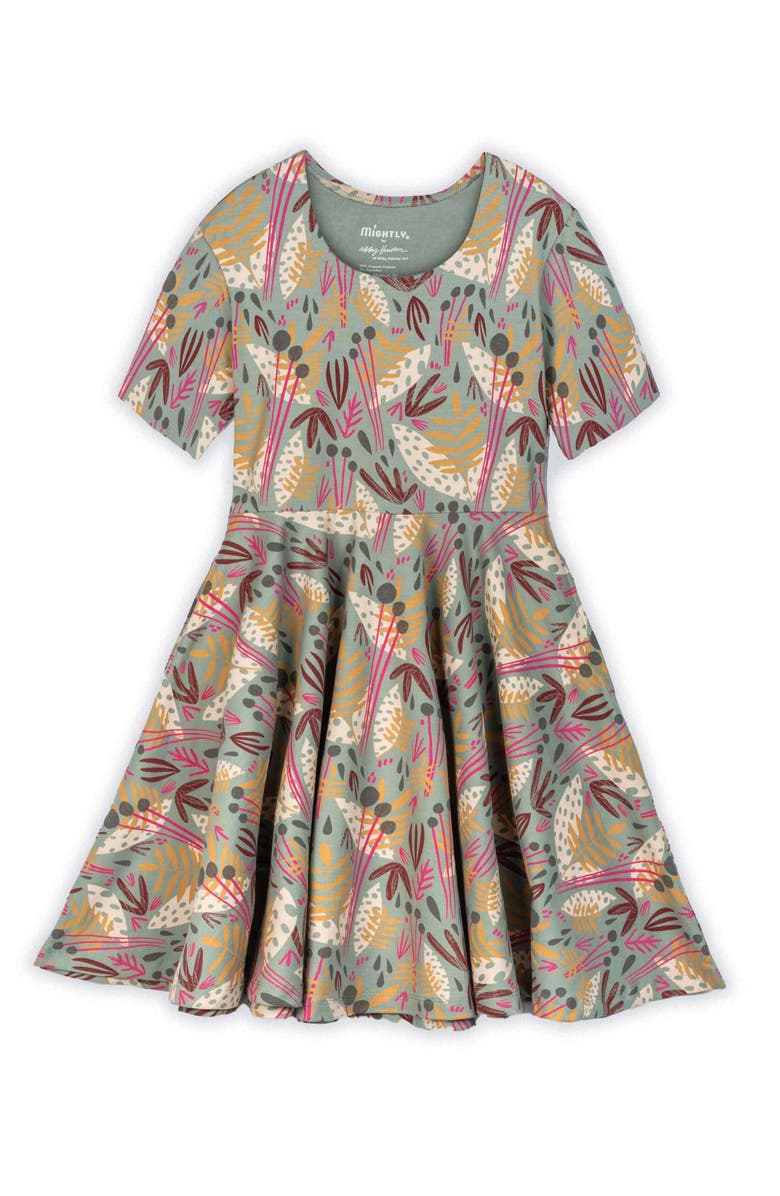 Mightly Organic Cotton Short Sleeve Print Twirl Dress, Main, color, Whimsy