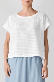 Eileen Fisher Boxy Boat Neck Organic Cotton Blend Top